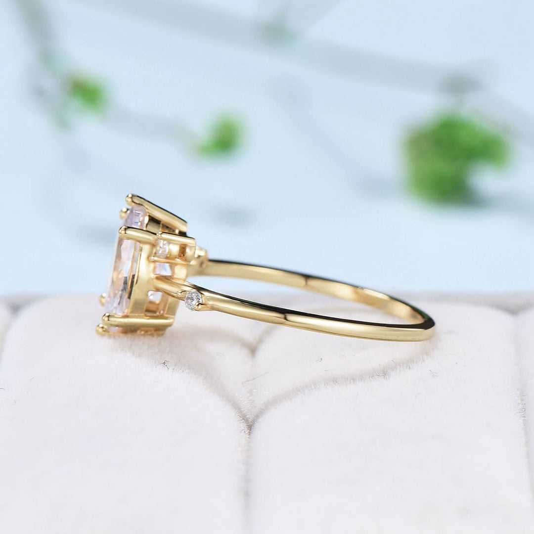 Dainty Oval cut moissanite engagement ring solid 14k yellow gold Minimalist 6 prongs cluster diamond promise wedding ring women jewelry gift - PENFINE