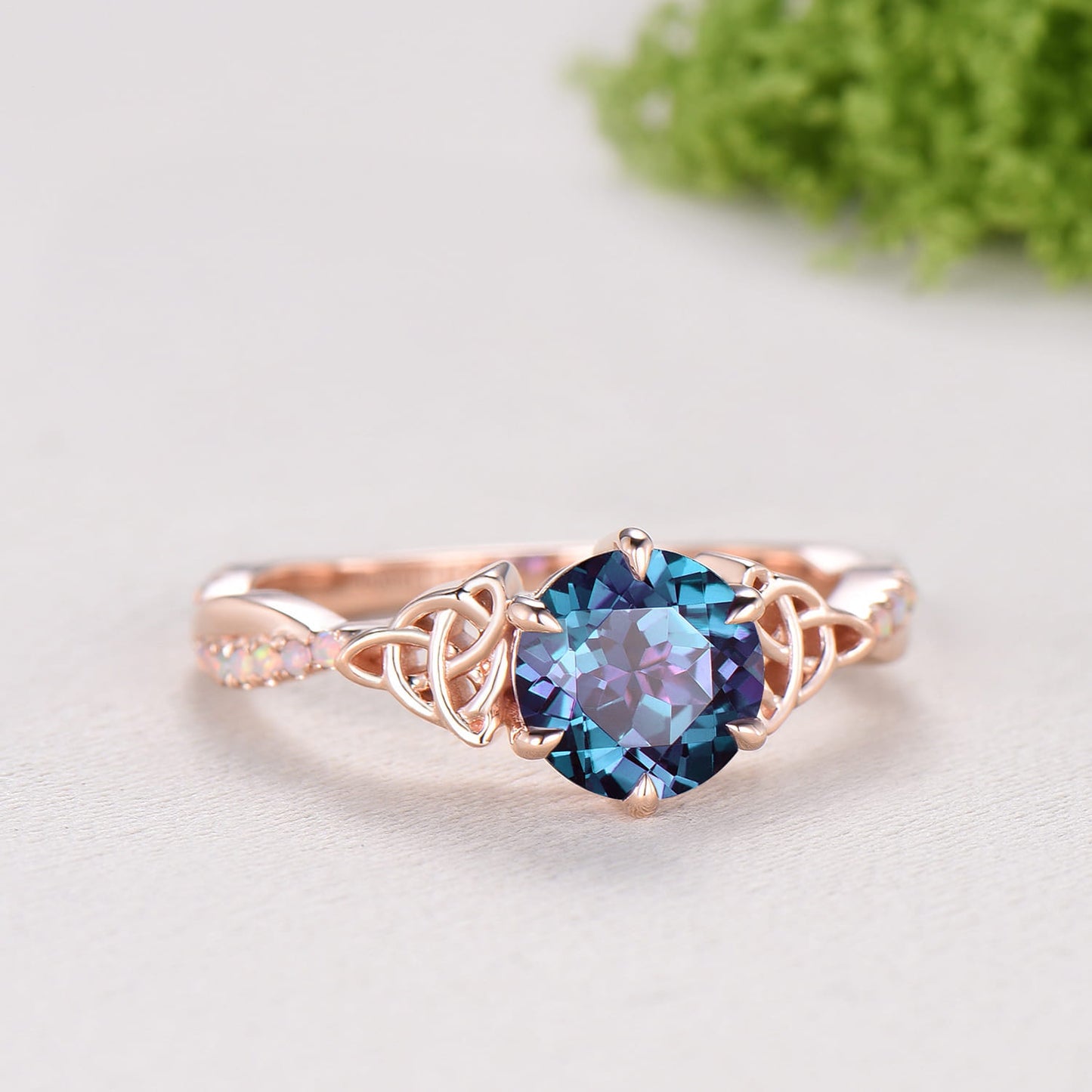 Celtic Knot Round Cut Alexandrite Engagement Ring Unique Norse Viking Fire Opal infinity Wedding Ring Spilt Shank Anniversary Promise Gifts