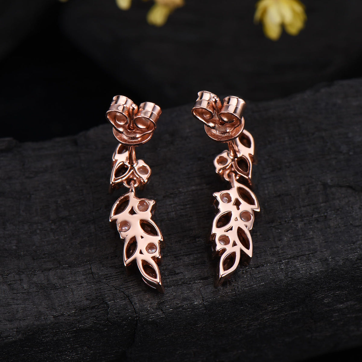 Vintage Marquise Garnet Pearl Dangle Earrings Rose Gold