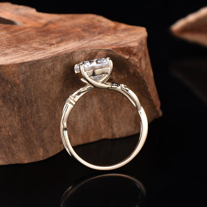 3ct Round Moissanite Engagement Ring 14K Yellow Gold  Twig Promise Ring