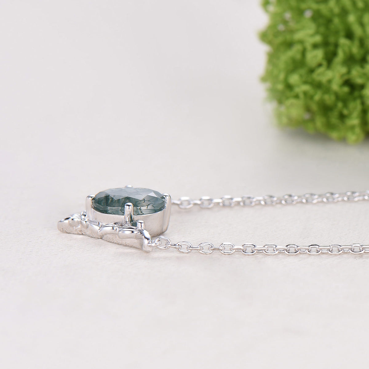 Moss Agate Leaf Vine Pendant Necklace, Nature Inspired