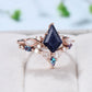 Unique Starry Sky Kite Cut Blue Sandstone Engagement Ring Set Kite Alexandrite Moissanite Bridal Set Antique Art Deco Wedding Ring Set - PENFINE