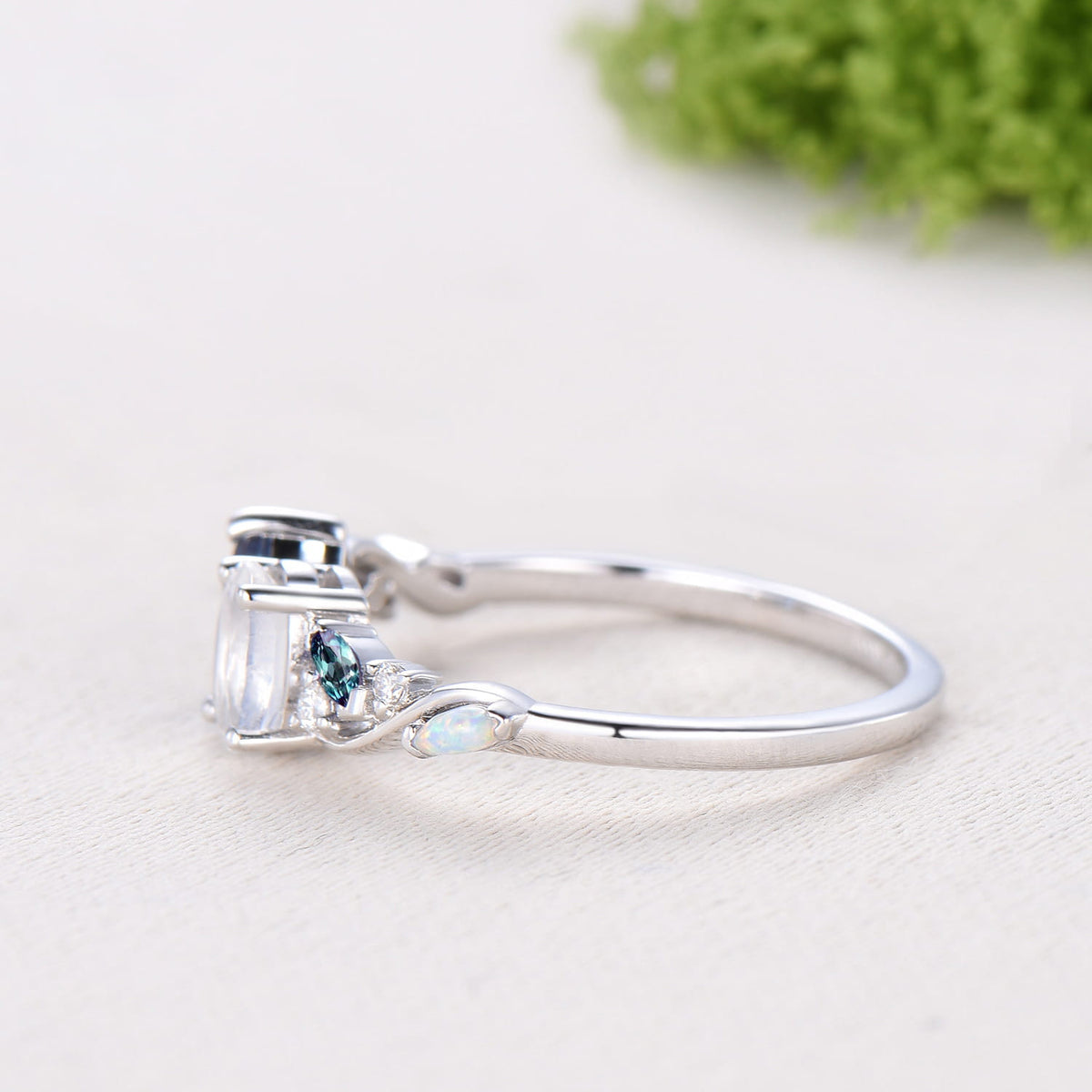 Toi et Moi Moonstone & Alexandrite Engagement Ring | Pear and Oval Cut