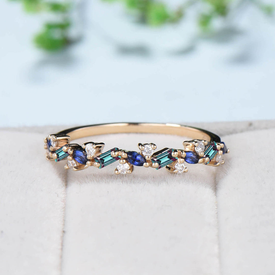 Vintage Alexandrite Sapphire Eternity Wedding Band Women Unique Baguette  Alexandrite Stackable Ring Art Deco Matching Band Anniversary Gift - PENFINE