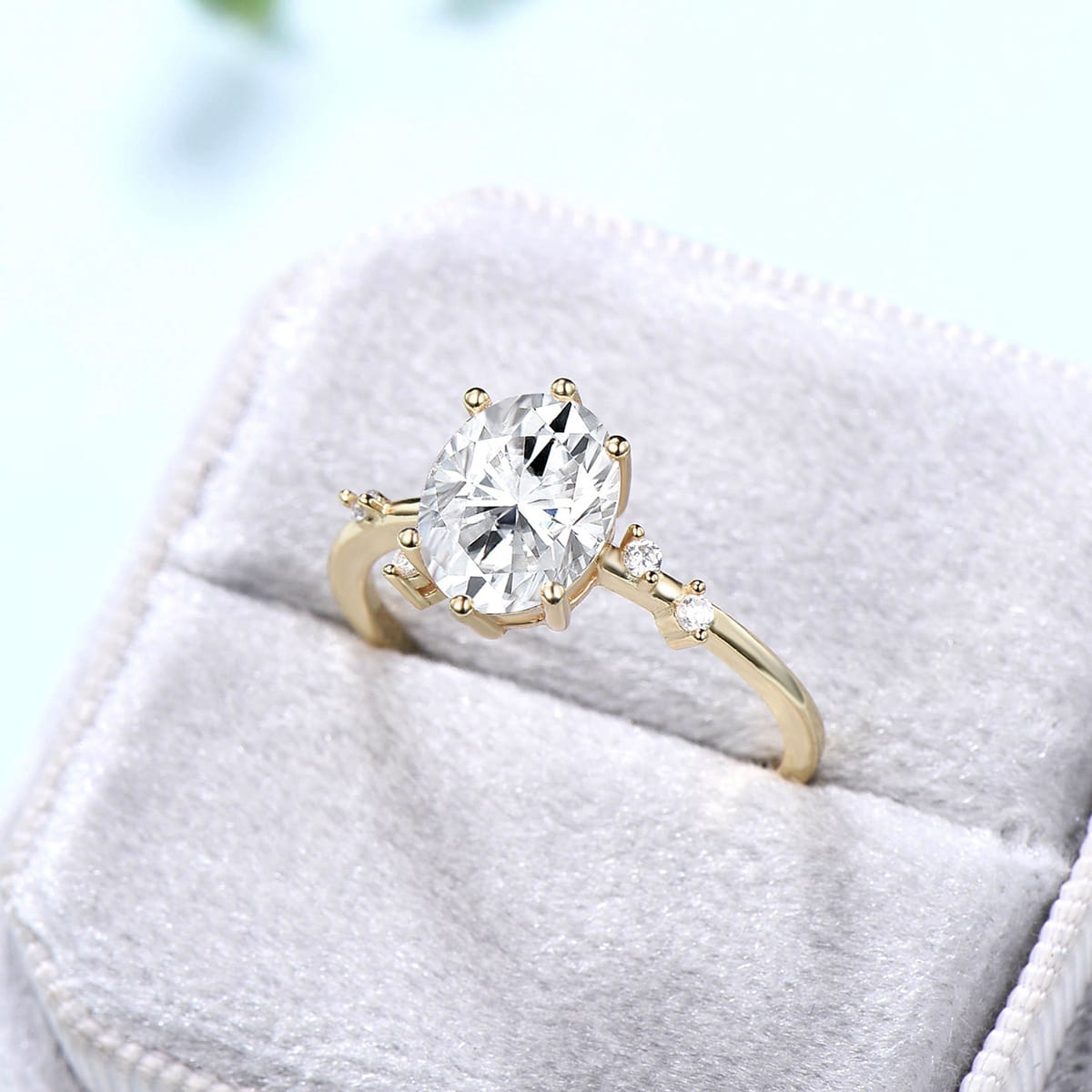 Dainty Oval cut moissanite engagement ring solid 14k yellow gold Minimalist 6 prongs cluster diamond promise wedding ring women jewelry gift - PENFINE