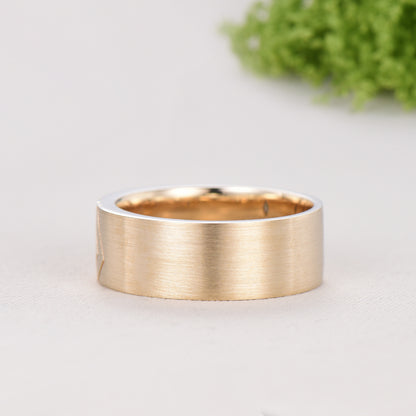 6mm Men's Ring Kite Cut Black Rutilated Quartz Brushed Finished Band Solitaire Wedding Ring Anniversary Band Gift For Men