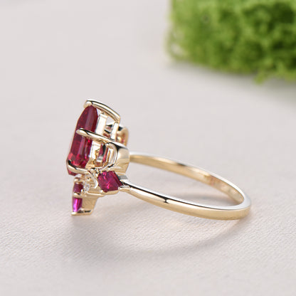 Unique Kite Cut Ruby Engagement Ring Rose Gold Four Max - PENFINE