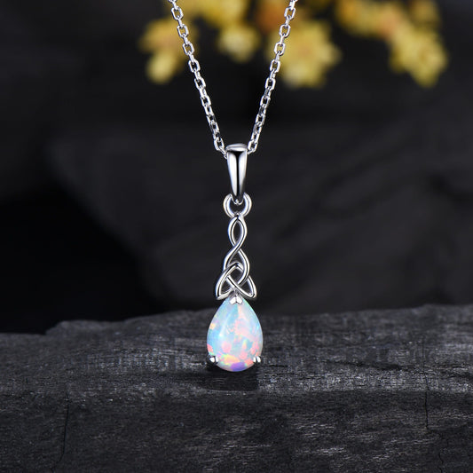 5x7mm Teardrop White Opal Pendant Necklace Vintage Unique Fire Opal Pendant Norse Viking Opal Necklace For Women Birthday Gift