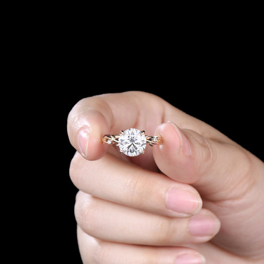 3ct Round Moissanite Engagement Ring 14K Yellow Gold  Twig Promise Ring