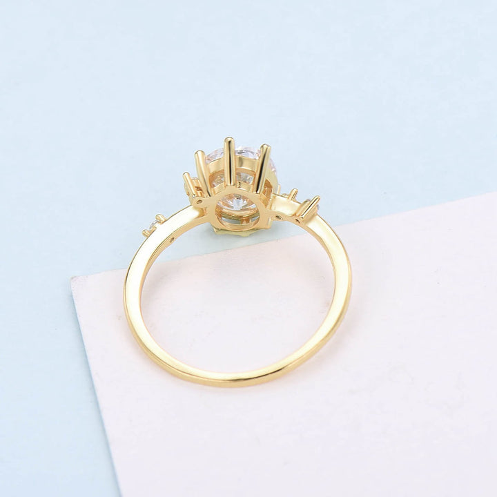 Dainty Oval cut moissanite engagement ring solid 14k yellow gold Minimalist 6 prongs cluster diamond promise wedding ring women jewelry gift - PENFINE