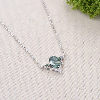 Moss Agate Leaf Vine Pendant Necklace, Nature Inspired