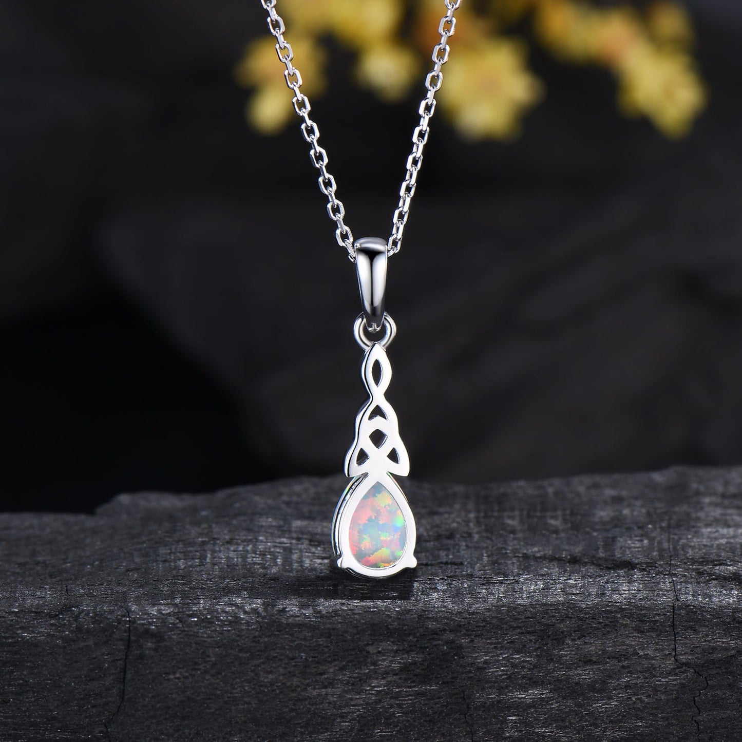 5x7mm Teardrop White Opal Pendant Necklace Vintage Unique Fire Opal Pendant Norse Viking Opal Necklace For Women Birthday Gift