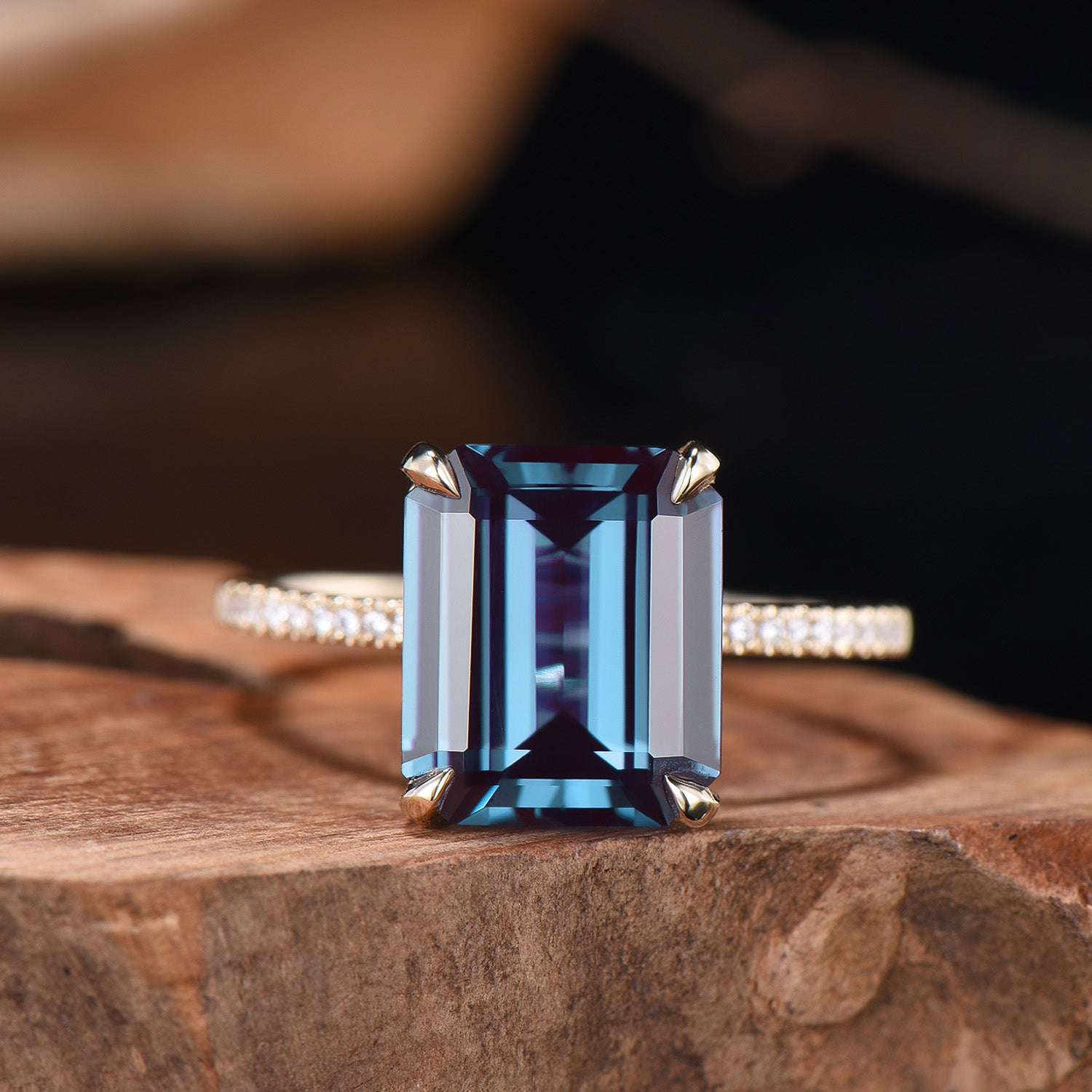 Hidden Halo Emerald Cut Alexandrite Engagement Ring Vintage 14K Rose Gold 6CT Alexandrite Diamond Wedding Ring Anniversary Gifts For Women - PENFINE