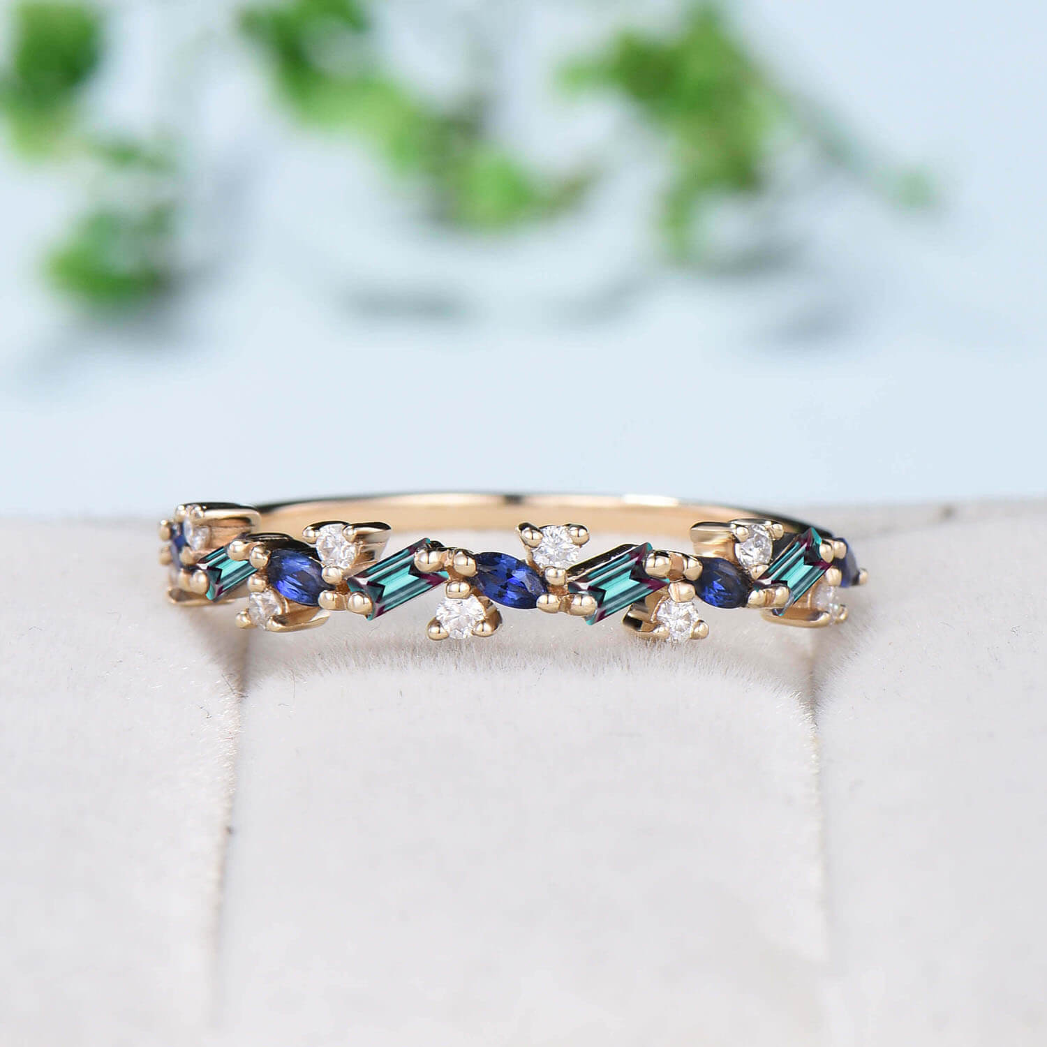 Sapphire baguette store wedding band