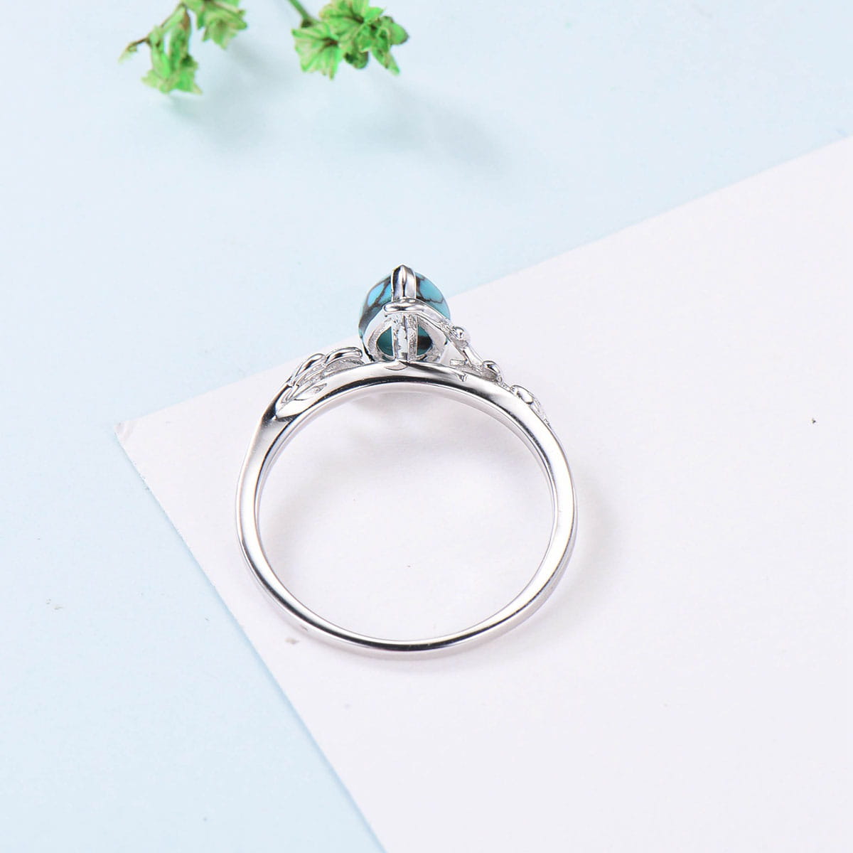 Teardrop Turquoise Ring White Gold Natural Inspired Leaf Turquoise Engagement Ring Branch Gold Wedding Ring for Women Twig Promise Ring - PENFINE