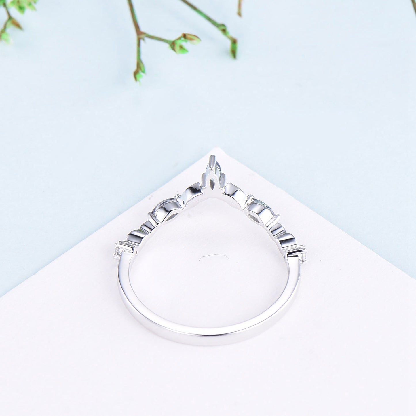 Vintage Curved V alexandrite wedding band yellow gold leaf vine matching band women unique art deco stacking promise ring anniversary gift - PENFINE