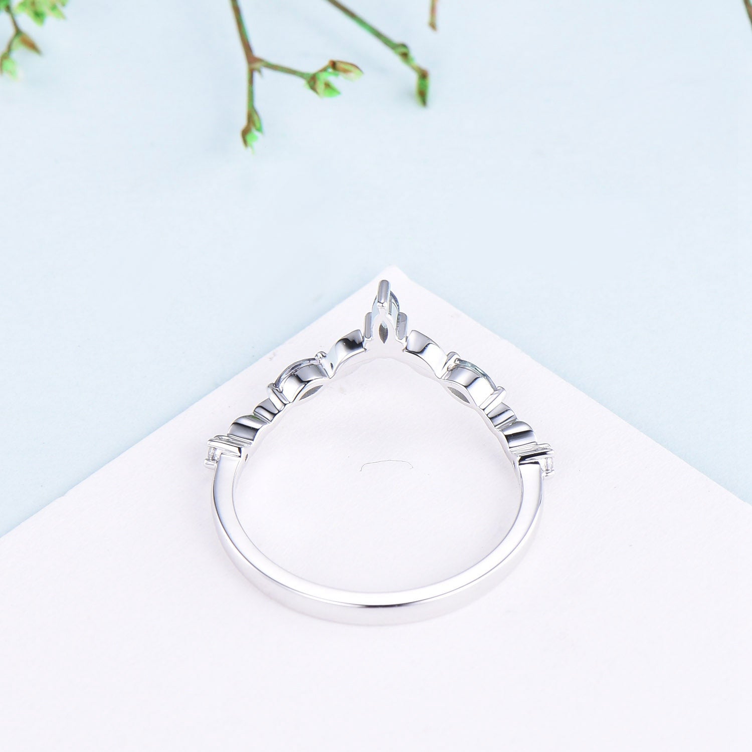 Vintage Curved V alexandrite wedding band yellow gold leaf vine matching band women unique art deco stacking promise ring anniversary gift - PENFINE