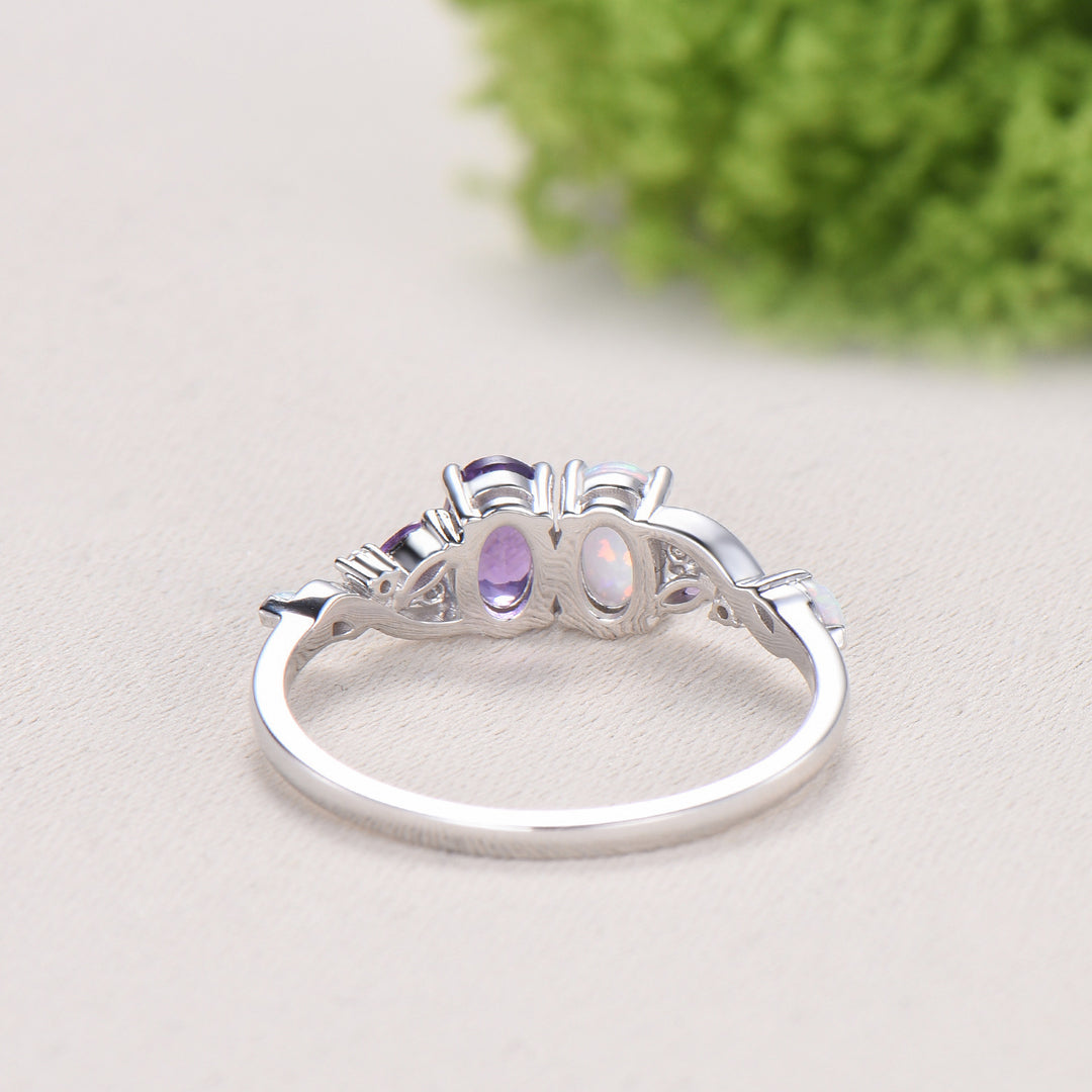 Toi et Moi Opal and Amethyst Engagement Ring | Two Stone Vine Band - PENFINE