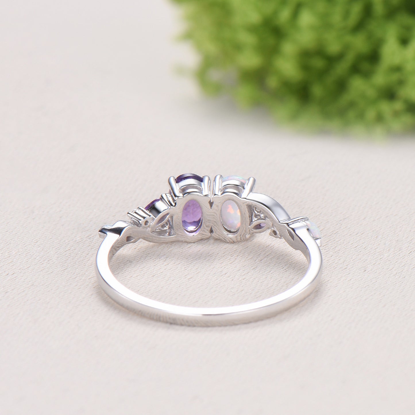 Toi et Moi Opal and Amethyst Engagement Ring | Two Stone Vine Band - PENFINE