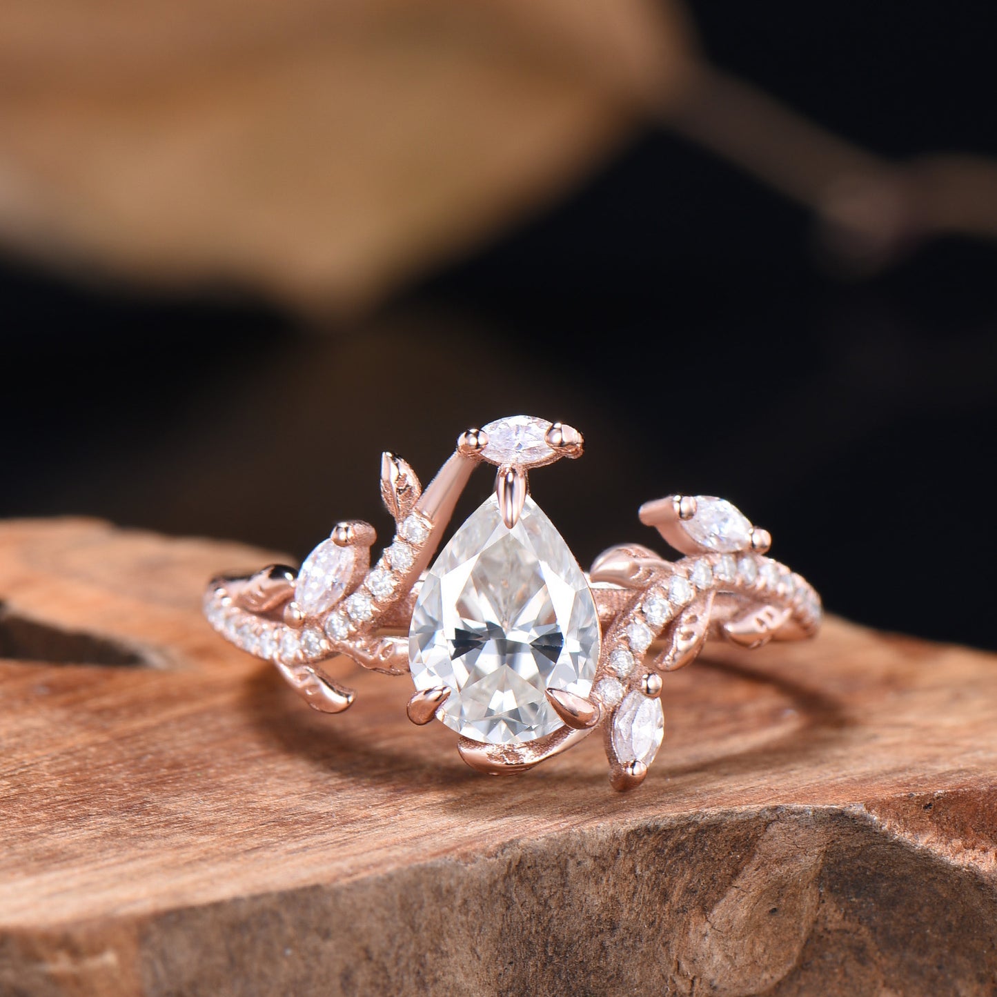 Nature Inspired Moissanite Bridal Set Teardrop Cut Moissanite Snake Engagement Ring Diamond Leaf Wedding Band Anniversary Gifts For Women - PENFINE