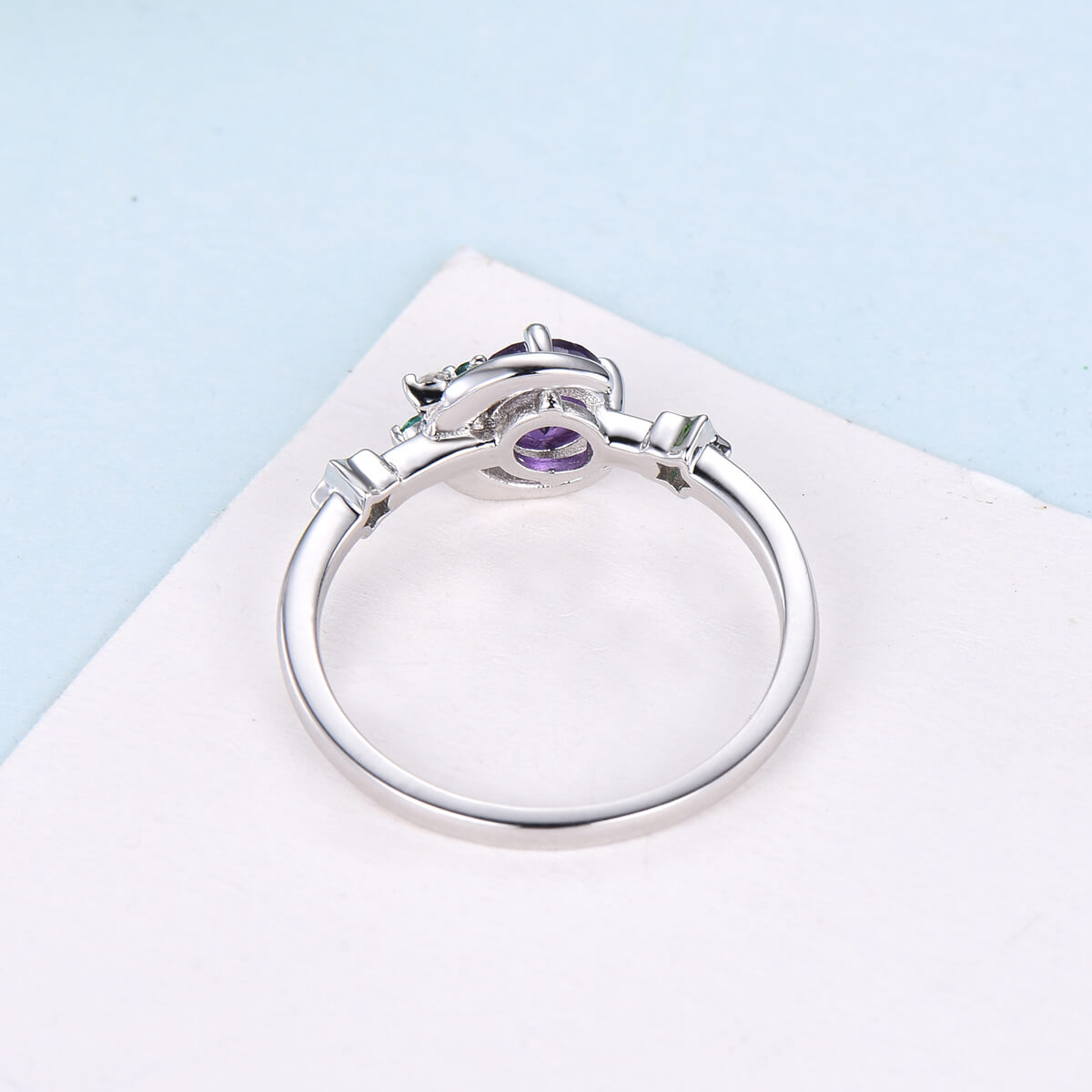 Vintage Crescent moon Amethyst Ring For Women Unique Cluster Star Galaxy Emerald moissanite wedding ring celestial anniversary gift for her - PENFINE