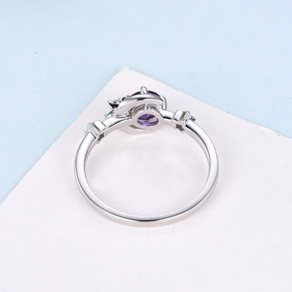 Vintage Crescent moon Amethyst Ring For Women Unique Cluster Star Galaxy Emerald moissanite wedding ring celestial anniversary gift for her - PENFINE