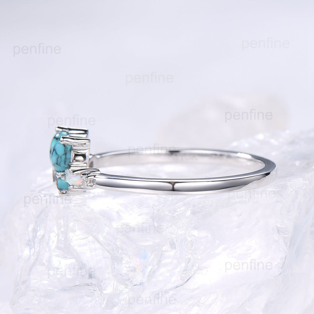 Unique Butterfly Marquise Turquoise Engagement Ring Vintage Pear White Opal Wedding Ring Silver Anniversary Ring December Birthstone Gift - PENFINE