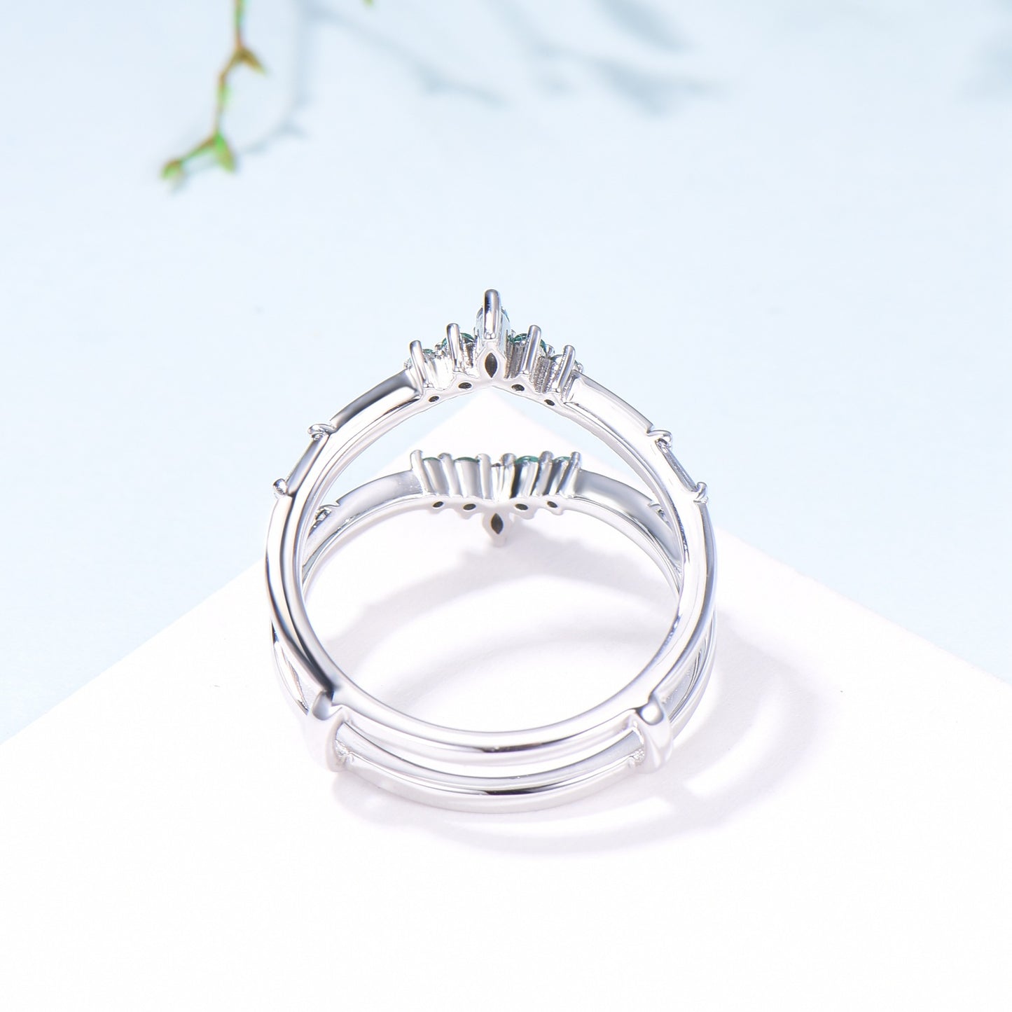 Double Curved Alexandrite Emerald Wedding Band Sterling Silver Contour Enhancer Stacking Marquise Baguette Matching Band Anniversary Gifts - PENFINE