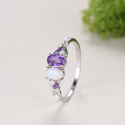 Toi et Moi Opal and Amethyst Engagement Ring | Two Stone Vine Band - PENFINE