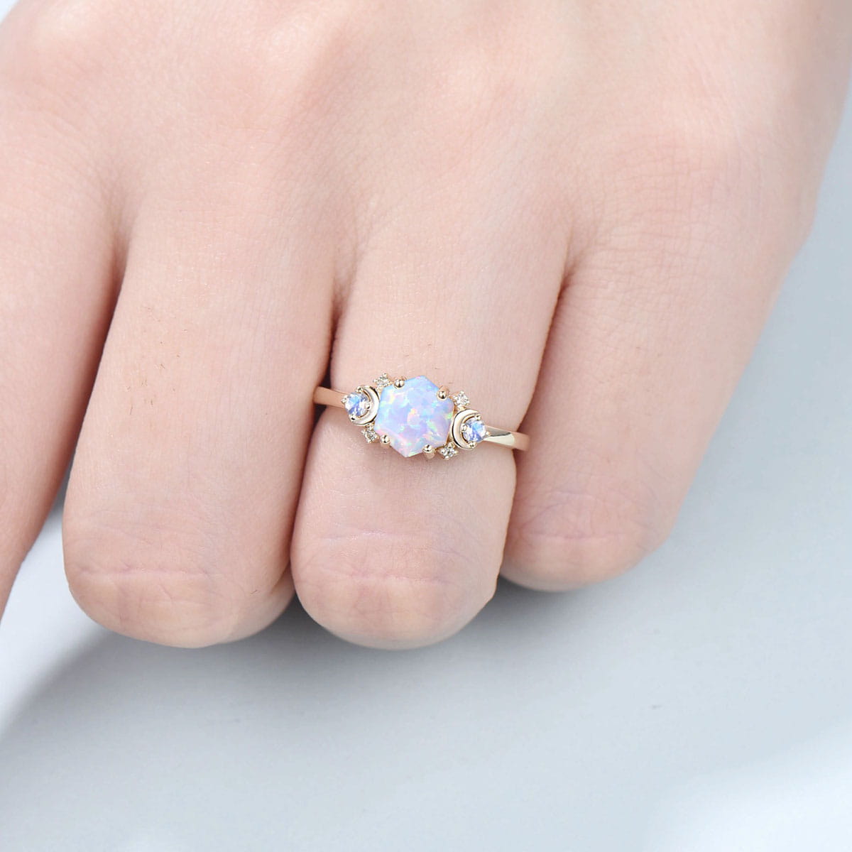 Unique Fire Opal and CZ Diamond Engagement Ring, Lovely Unique Bazel Setting Ring, Star Designe Diamond popular Art deco Ring , Ring for girlfriend