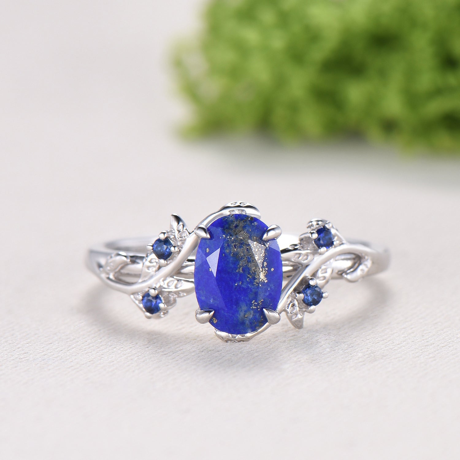 Nature Inspired Lapis Lazuli Wedding Ring Set Elegant Twig Engagement Ring Cluster Sapphire Branch Promise Ring Blue Stone Anniversary Ring - PENFINE