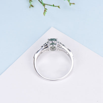 Celtic Knot Oval Natural Moss Agate Engagement Ring Solid 14K/18K White Gold Unique Infinity Ring Cluster Wedding Ring Anniversary gifts - PENFINE