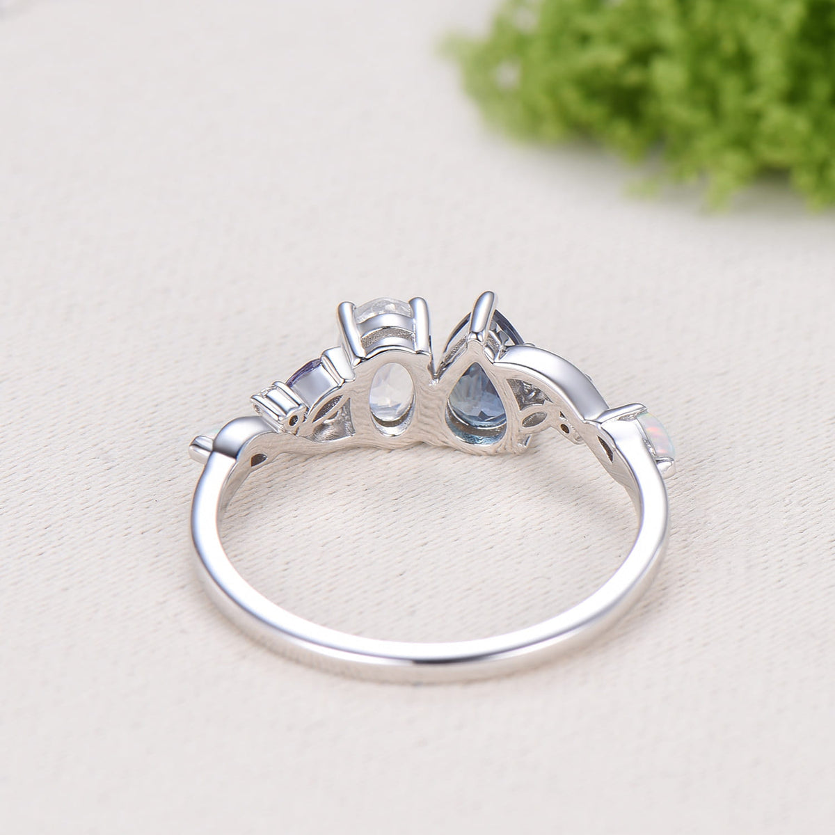 Toi et Moi Moonstone & Alexandrite Engagement Ring | Pear and Oval Cut