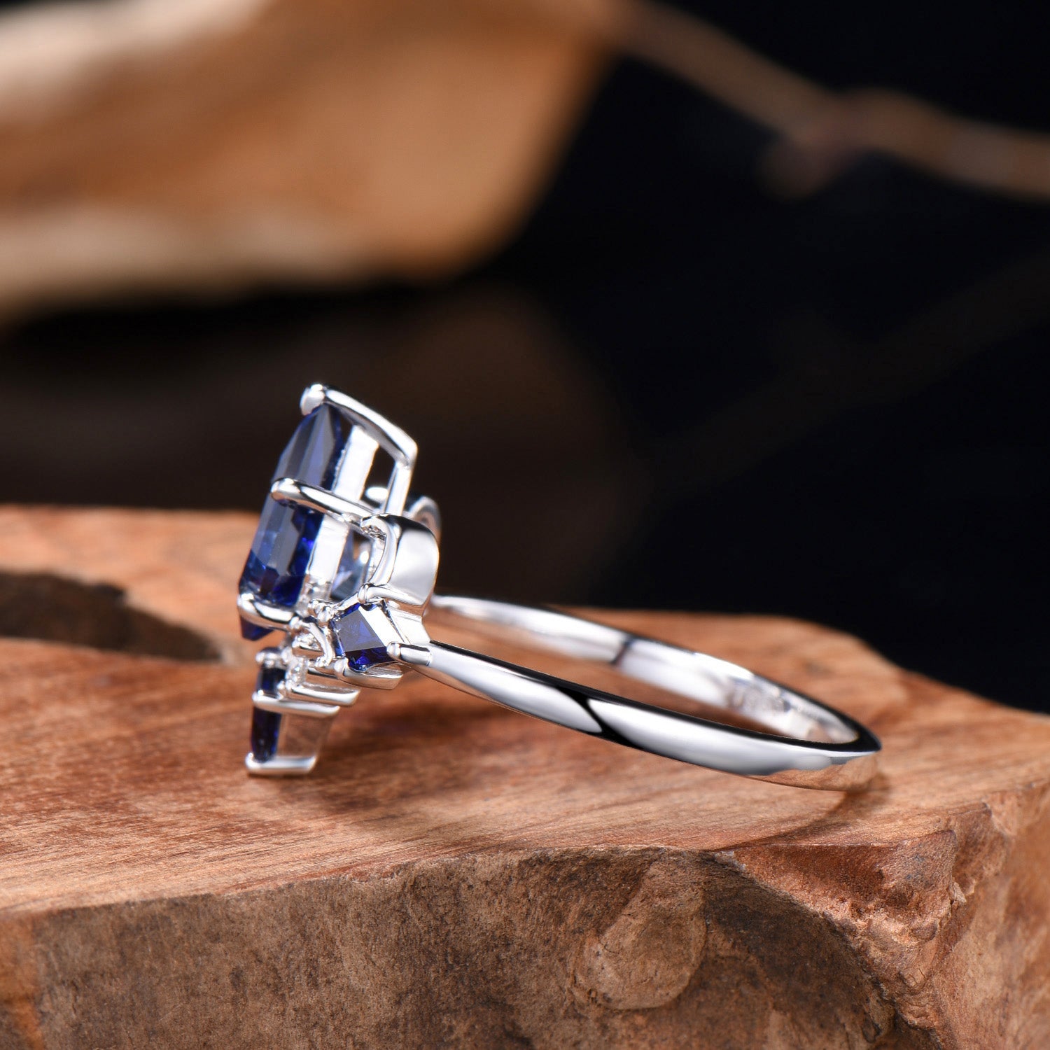 Unique Sapphire Ring Set Vintage Kite Cut Blue Sapphire Engagement Ring Open Gap Ruby Wedding Band Gold Bridal Set Anniversary Promise Gifts