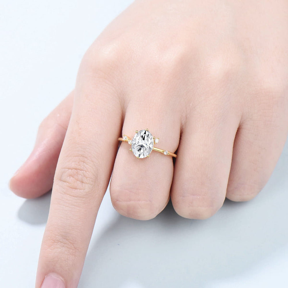 Dainty Oval cut moissanite engagement ring solid 14k yellow gold Minimalist 6 prongs cluster diamond promise wedding ring women jewelry gift - PENFINE