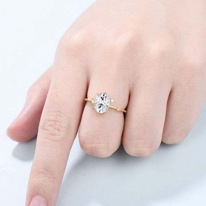 Dainty Oval cut moissanite engagement ring solid 14k yellow gold Minimalist 6 prongs cluster diamond promise wedding ring women jewelry gift - PENFINE