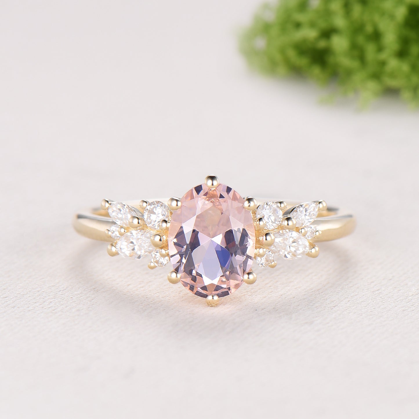 Oval Morganite Wedding Ring Set Rose Gold Morganite Diamond Engagement Ring Set Vintage Leaf Stacking Ring Natural Inspired Promise Ring