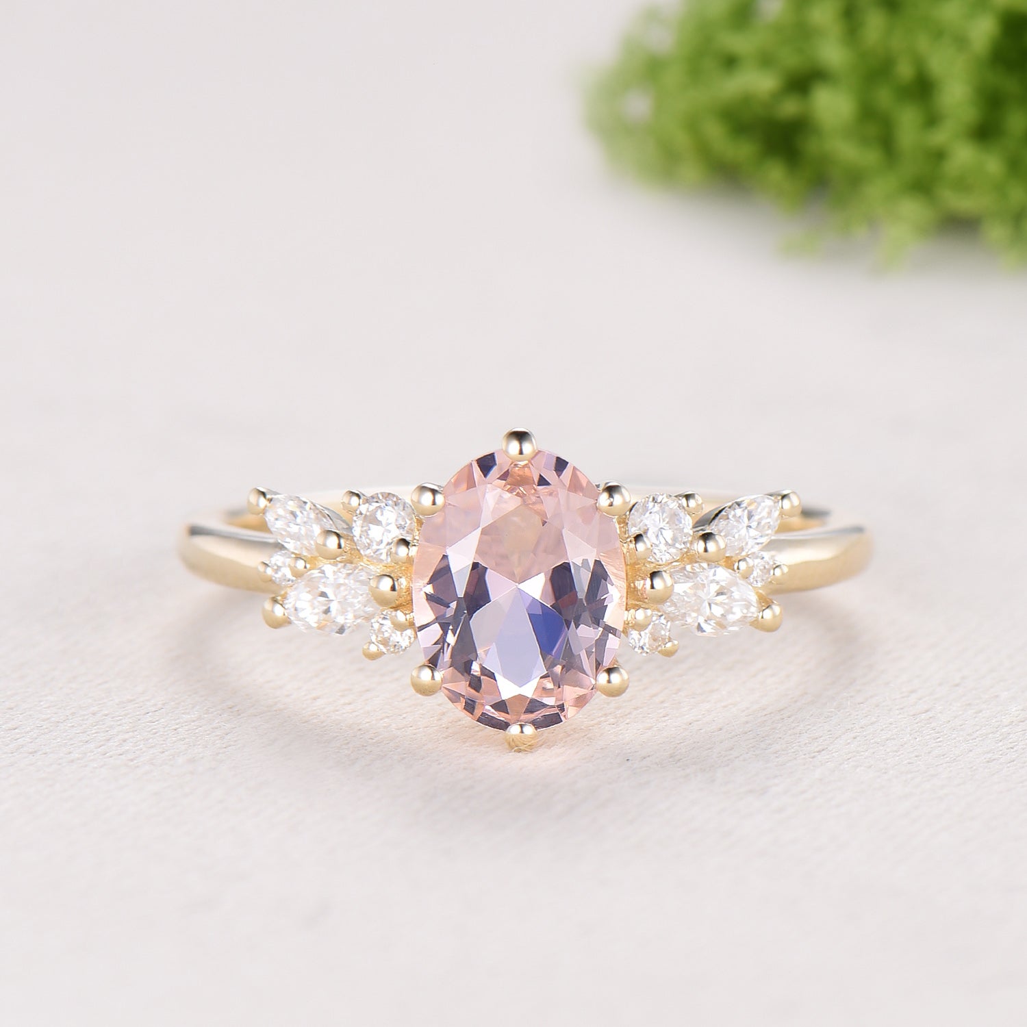 Oval Morganite Wedding Ring Set Rose Gold Morganite Diamond Engagement Ring Set Vintage Leaf Stacking Ring Natural Inspired Promise Ring