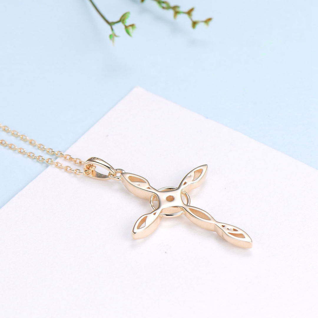 Cross Pendant Necklace Silver yellow Gold Necklace Moissanite Retro Vintage Cross Norse Viking Pendant Angle Anniversary gift for women - PENFINE