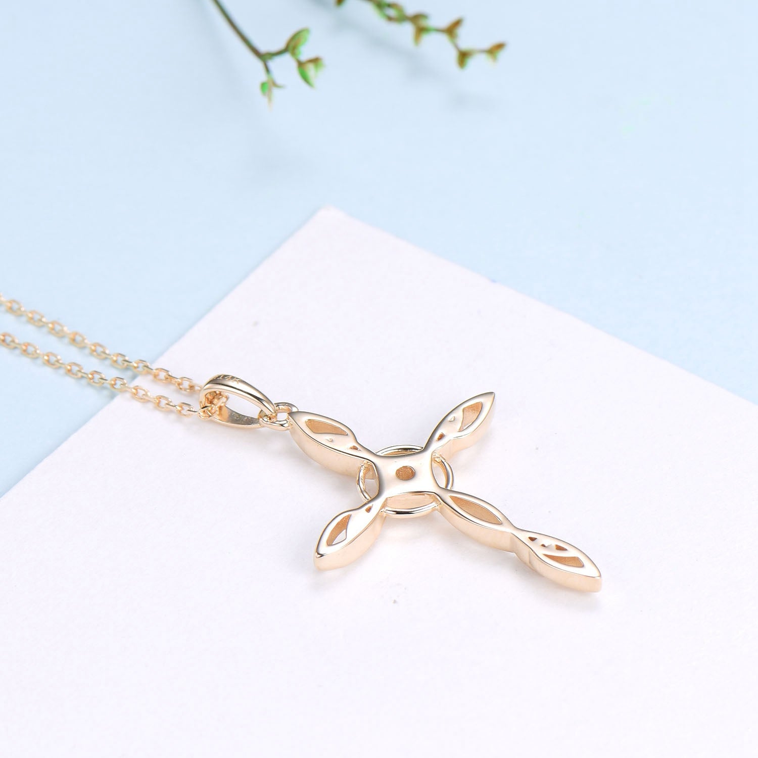 Cross Pendant Necklace Silver yellow Gold Necklace Moissanite Retro Vintage Cross Norse Viking Pendant Angle Anniversary gift for women - PENFINE