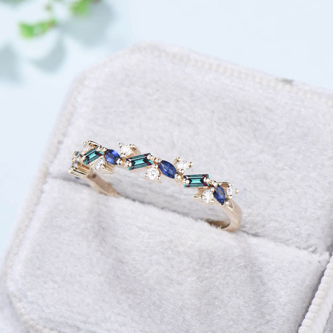 Vintage Alexandrite Sapphire Eternity Wedding Band Women Unique Baguette  Alexandrite Stackable Ring Art Deco Matching Band Anniversary Gift - PENFINE