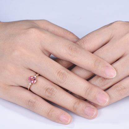 Oval Padparadscha Sapphire Ring with White Opal Band ¨C Engagement Bridal Ring