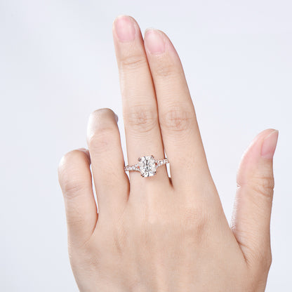 Elongated Cushion Cut Moissanite Engagement Ring, Rose Gold Pave Diamond Split Shank Ring - PENFINE