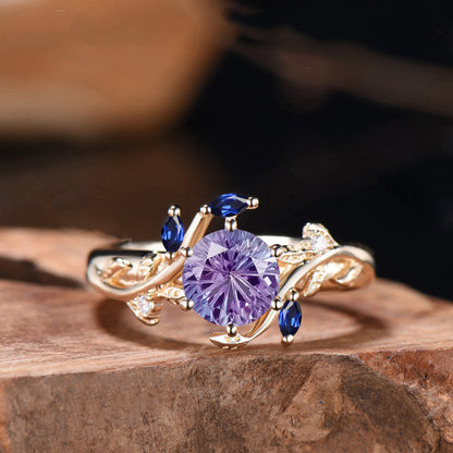 Alexandrite Engagement Ring, Marquise Gems, Twig Leaf Inspired, Handmade