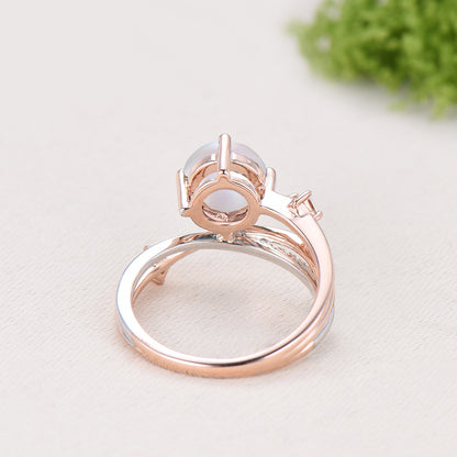 Unique Two Tone Pearl Engagement Ring , Split Shank Twisted Diamond Band