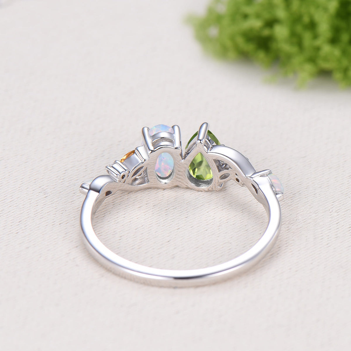 Multi Gems Pear Cut Natural Peridot Oval Cut Opal Toi et Moi Ring,Citrine Cluster Engagement Ring