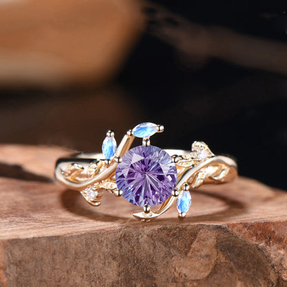Alexandrite Engagement Ring, Marquise Gems, Twig Leaf Inspired, Handmade