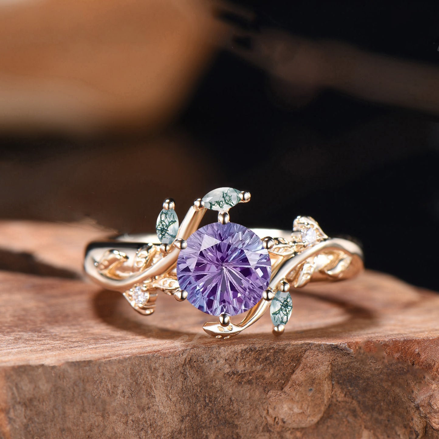 Alexandrite Engagement Ring, Marquise Gems, Twig Leaf Inspired, Handmade