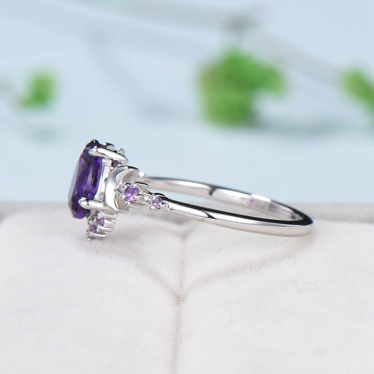 Pear purple amethyst engagement hotsell ring unique nature inspired engagement ring solitaire rings 14k rose gold silver ring anniversary ring gift