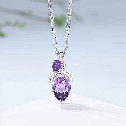 Unique Pear Shaped Purple Sapphire Pendant Necklace Nature Inspired Leaves Necklace Branch Leaf Vine Necklace Anniversary gift for Daughter - PENFINE